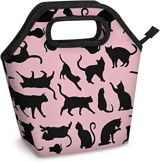 Neoprene Lunch Bags Black Cats Lunch Tote Bag with Zipper Insulated Lunchbox Handbag for Women Reusable Lunch Box Cooler B...