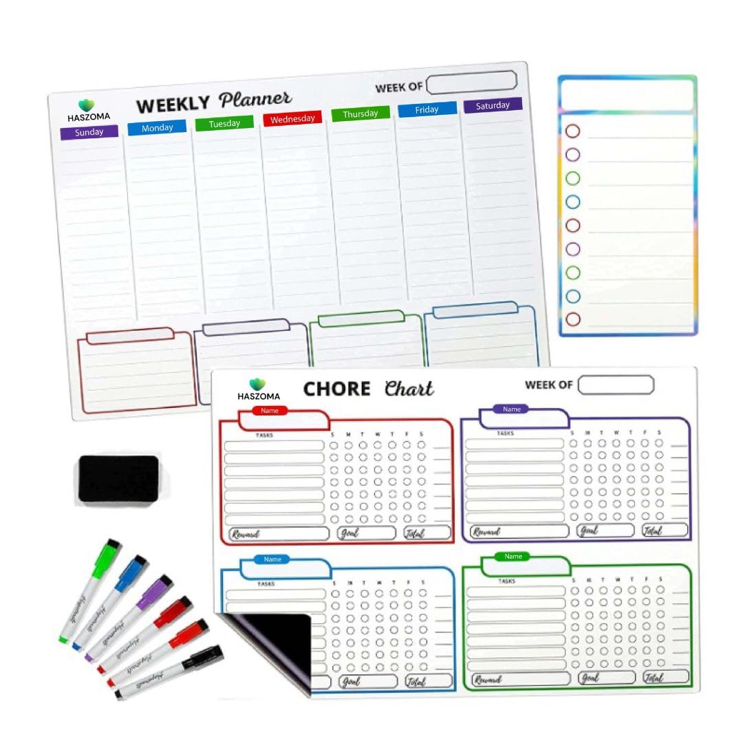3 Pcs Magnetic Chore Chart for Kids - Multiple Kids Reward Chart for Kids, Chore List, Dry Erase Markers - Responsibility Chore Board for Family, Teen