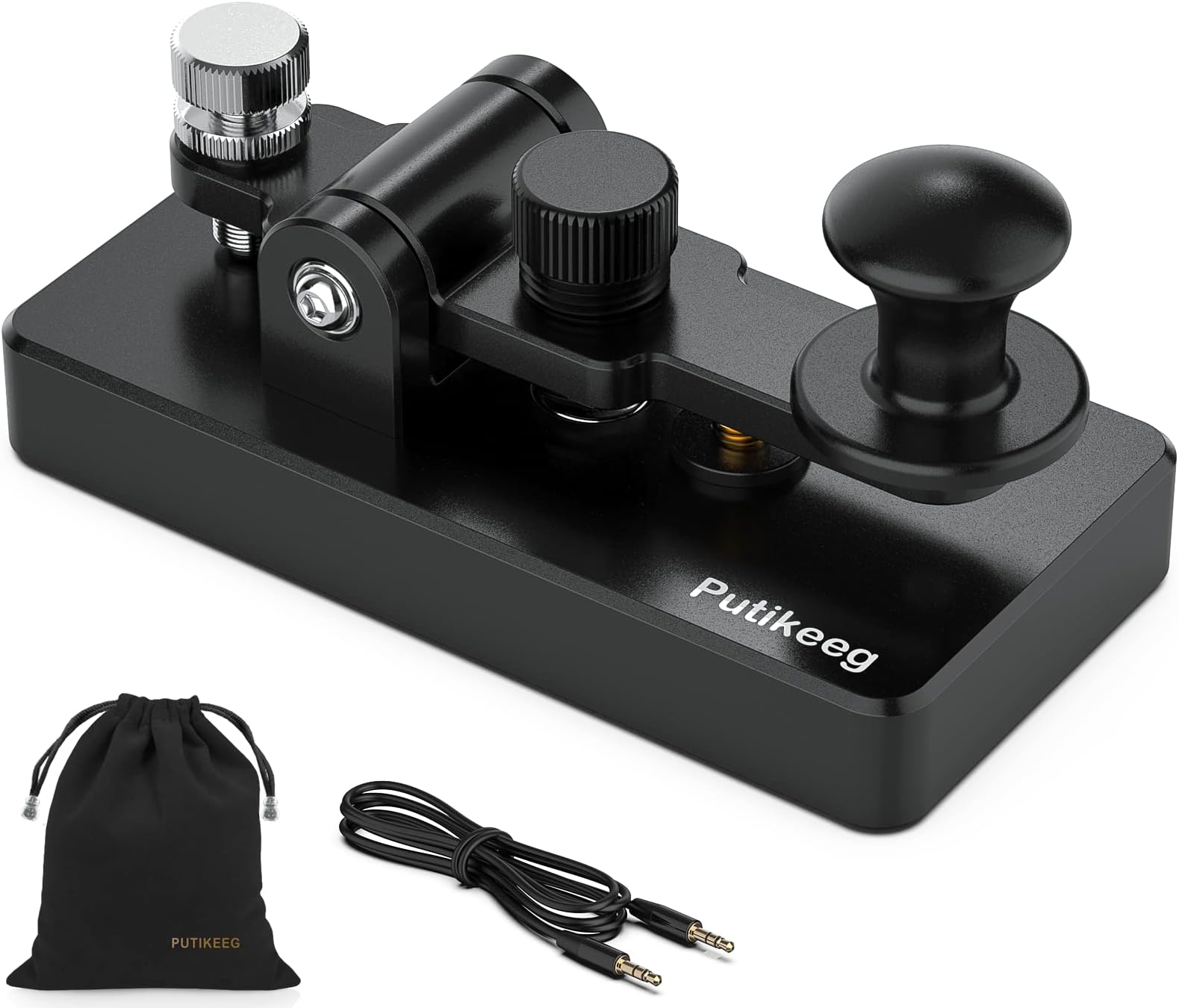 Putikeeg Classical Morse Mini Code Key Morse Code Paddle Key Aluminum Alloy Mini-Key Morse CW Portable Key Morse Practice Key Black