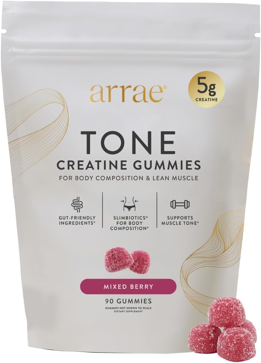Arrae Tone Gummies – Creatine Monohydrate 5g for Women – Support Lean Muscle, Strength & Recovery – Hormone-Friendly Muscle Toning Supplement – Mixed Berry Flavor – 90 Count