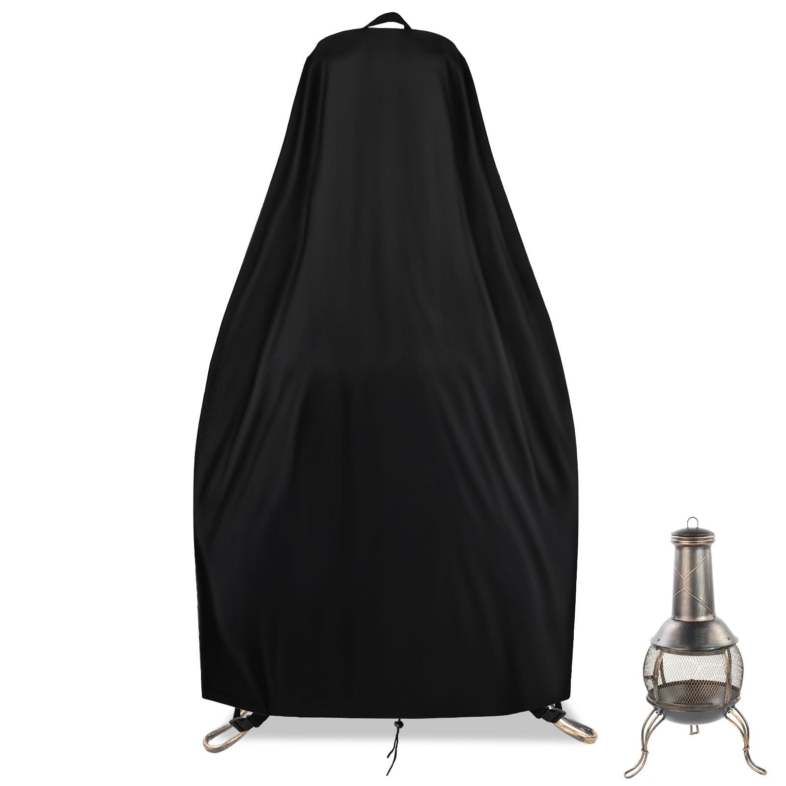 Flymer Black Small Chiminea Cover Waterproof, 47/24 × 90 Cm 500D Heavy Duty Chimenea Cover With Handle, Windproof & Uv-Resistant Garden Patio Chiminea Covers,