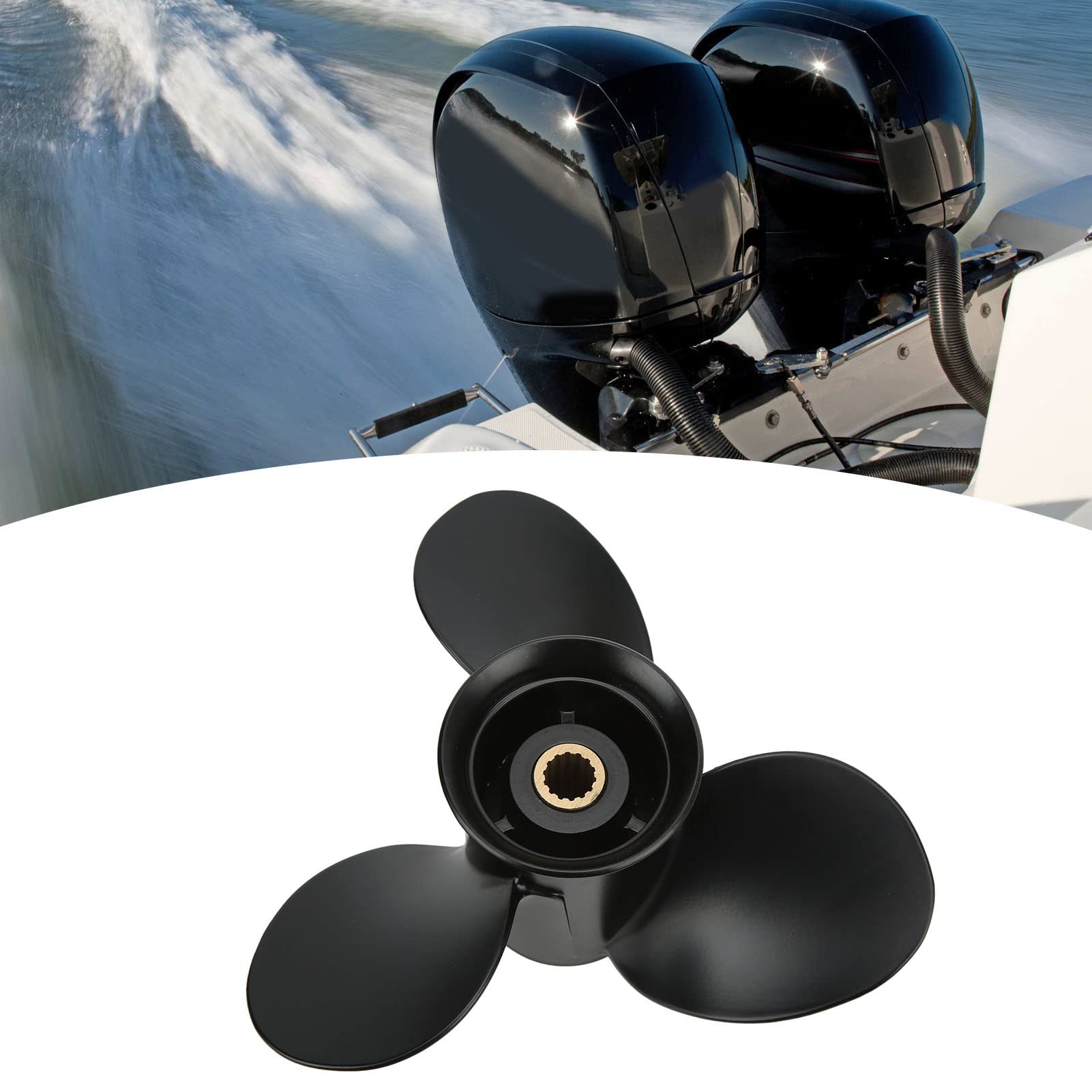 Acouto Außenbordpropeller-Bootsmotorpropeller, 9,25 Zoll Durchmesser mit 3 Blättern, 10 Zoll Teilung, 14 Zähne Spline, Passend für 9,9–20 PS Außenbordmotoren