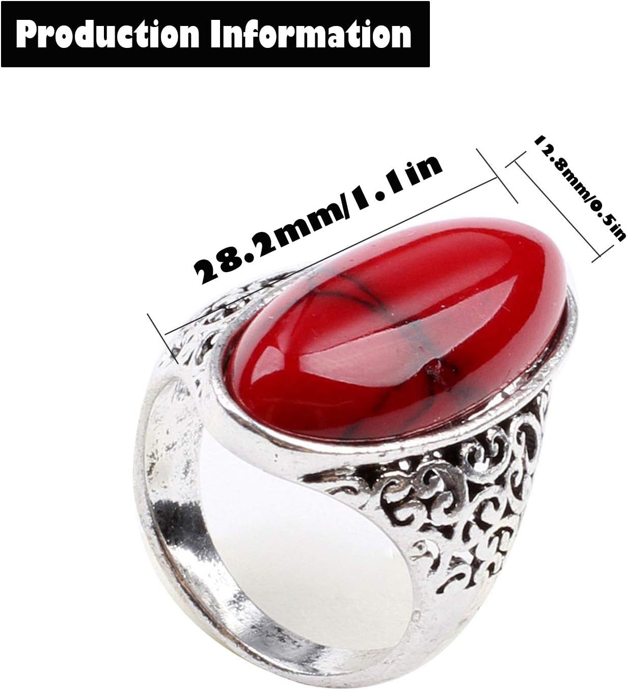 LadayPoa Women's Fashion Created-Turquoise Ring Tibet Silver Plated Gothic Stone Rings - Image 2