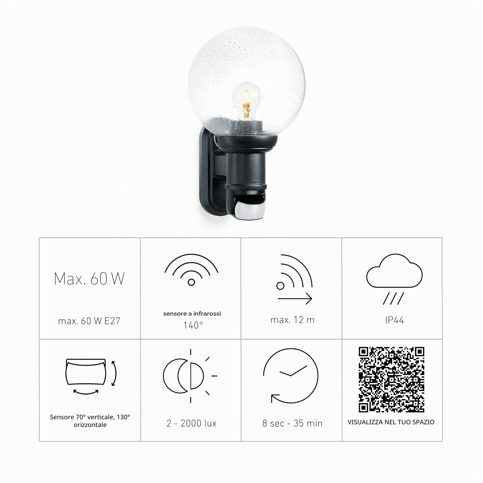 Steinel Lampada da esterno L 560 S, E27, Nero