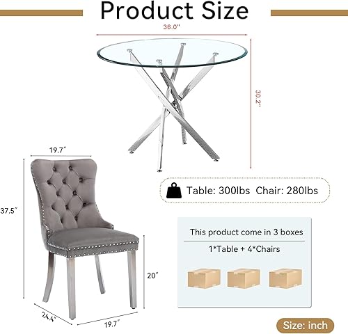 Miniatura 7 de Goujxcy Juego de mesa de comedor redonda para 4, moderno juego de mesa de comedor y sillas con 4 sillas de comedor tapizadas de terciopelo, juego de