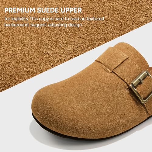 Stelle Suede Clogs for Women Men Potato Shoes with Arch Support Leather Cork Footbed Mules Slip on Home Slippers(Caramel-Leather,9MW) — view 4