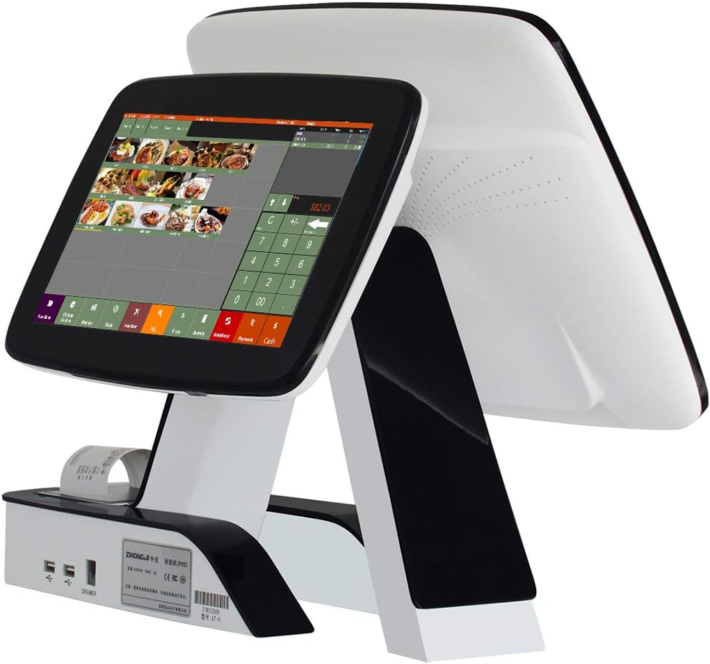 Side View of POS System with Customer Display and Printer
