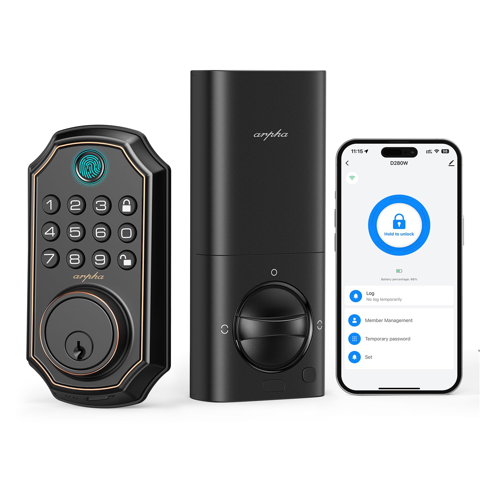 ARPHA Fingerprint Smart Door Lock - Keyless Entry Door Lock, Built-in WiFi Deadbolt with Keypad, APP Remote Control, Easy Installation (WiFi+Fingerprint+Password)