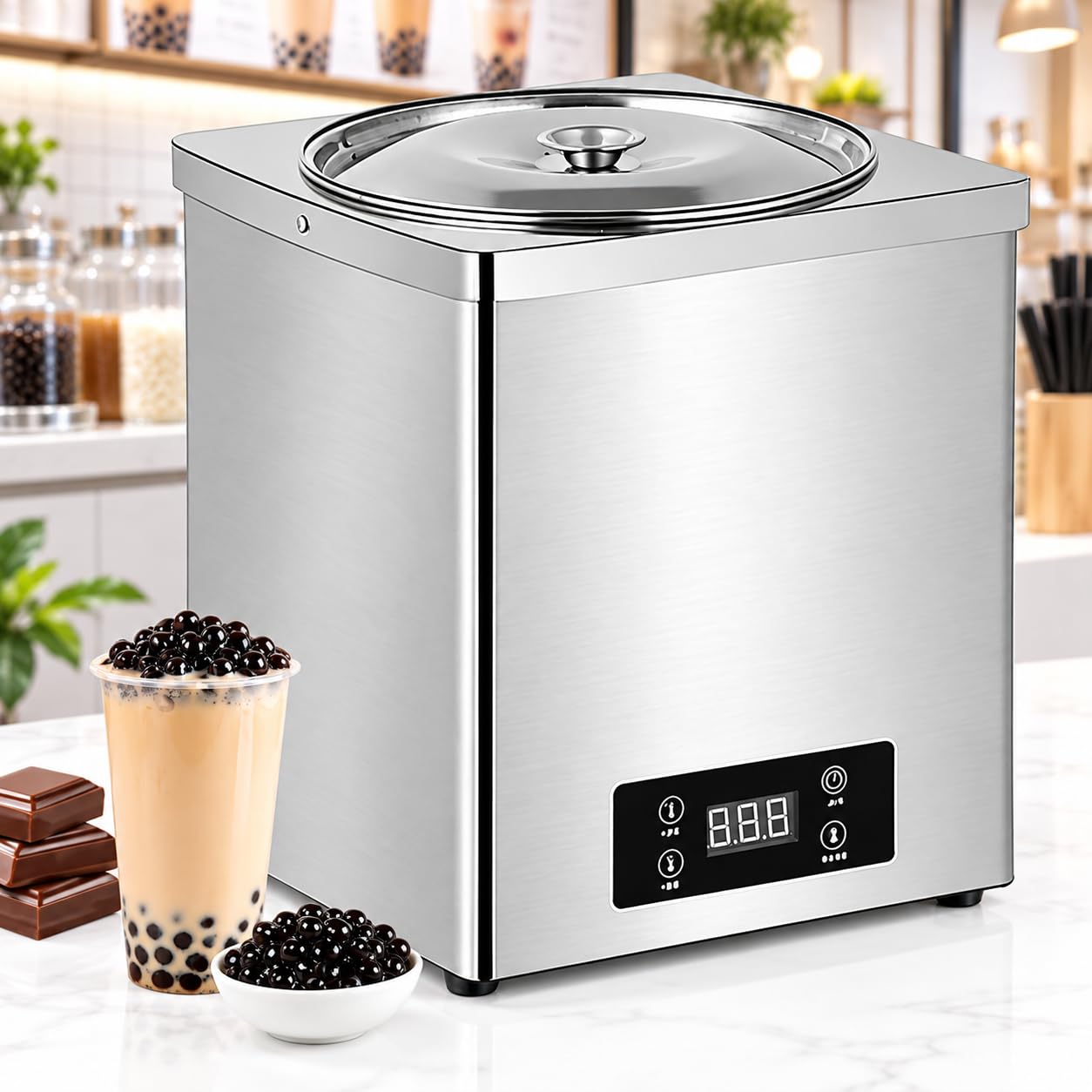 TsoLay Calentador Eléctrico Sopa, con Temperatura Ajustable De 30 A 100 ℃, Hervidor Comercial para Sopa con Recipiente Interior Desmontable Acero Inoxidable 304 para Calentar 3L
