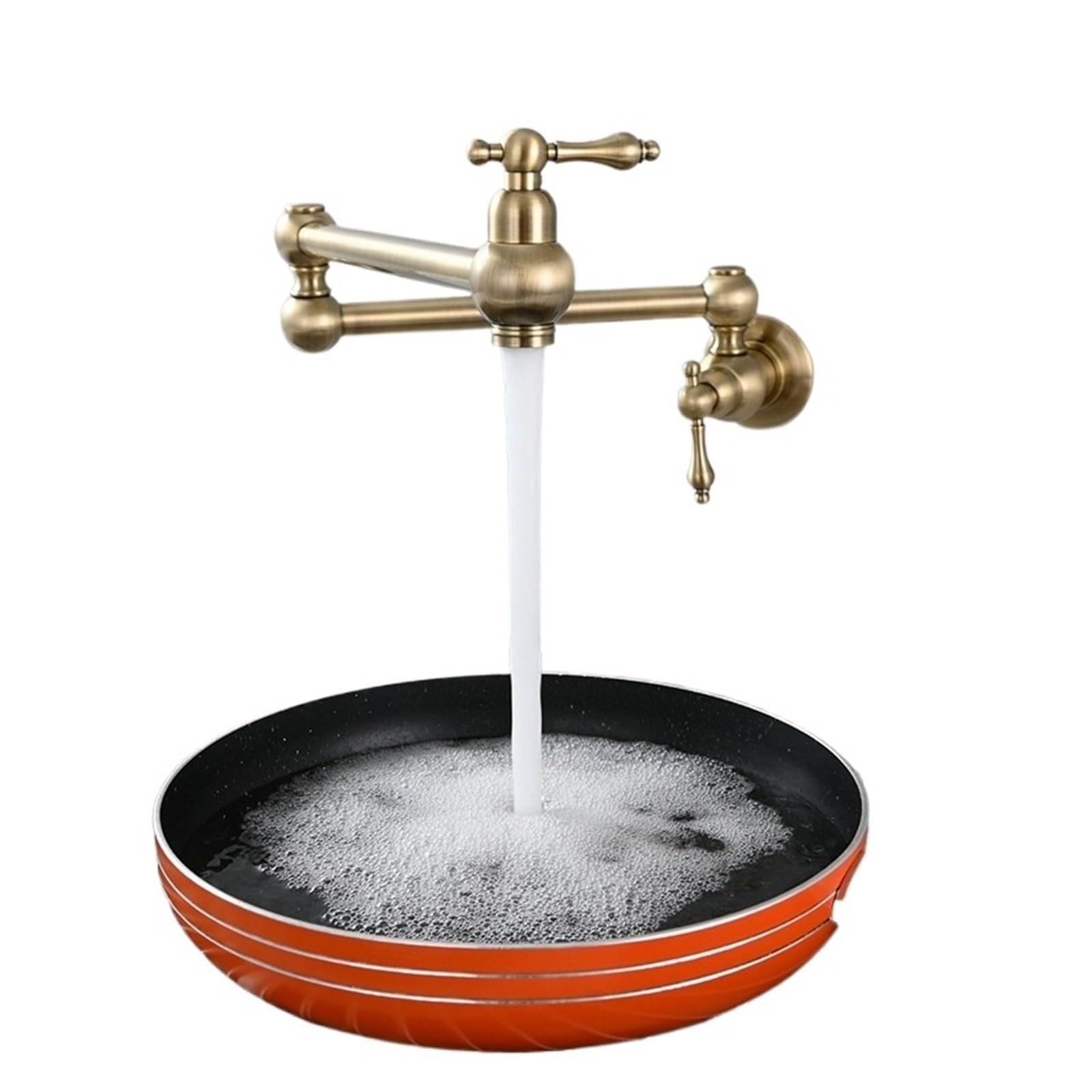 ZYCHSJXA Brass Pot Filler Faucet Wall Mounted Over Stove Water 2 Handles Folding Stretchable Faucets Tap(Antique Brass)