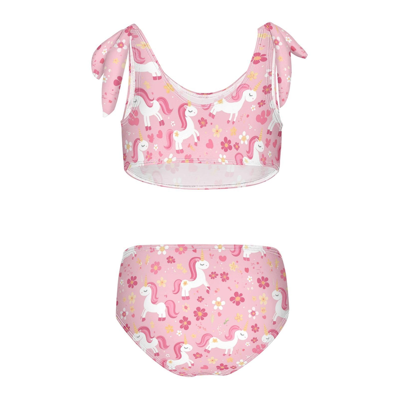 Wusikd Cute Pink Unicorns Girls Swimsuits Two Piece Flowers Swimwear Bikini Set for for Girls Size 5-6T