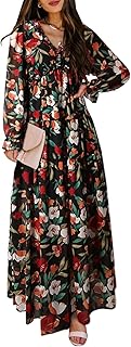 Womens Casual Boho Deep V Neck Short Sleeve Long Dress
