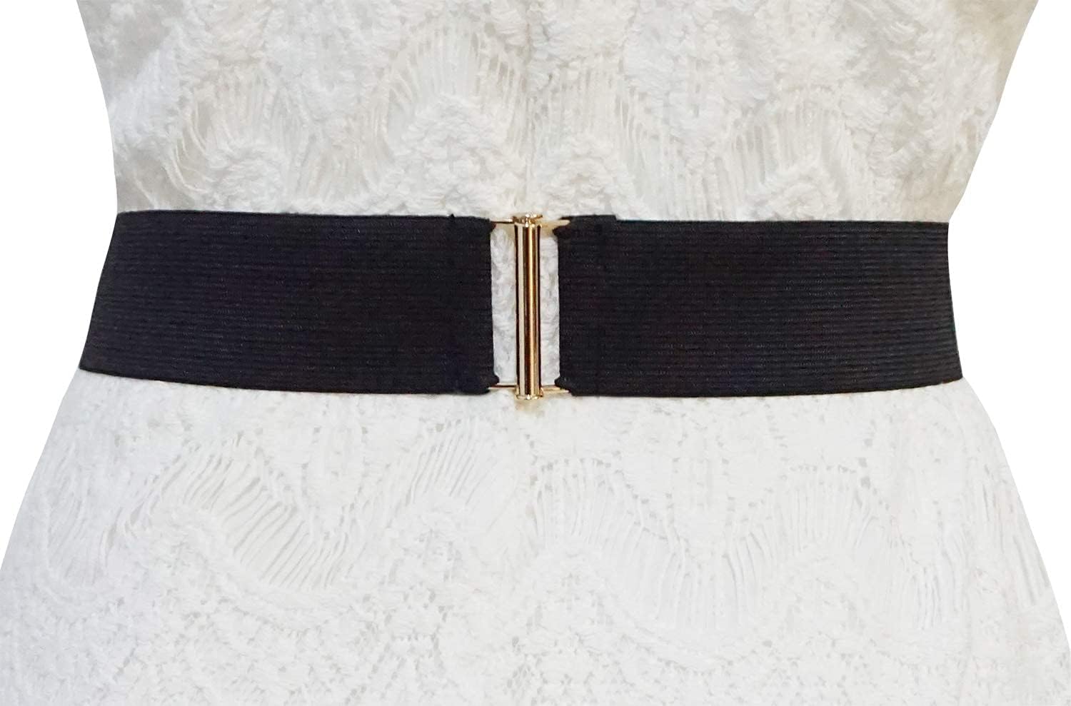 Bellady Fashion Women's Center-Scaled Texturized Metallic Stretch Belt