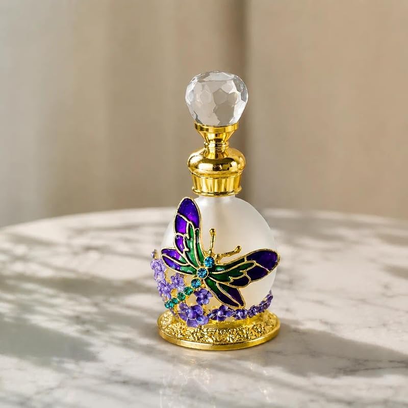 Frasco de Perfume YU FENG Roxo com Libélula, Vidro Fosco, 15 mL