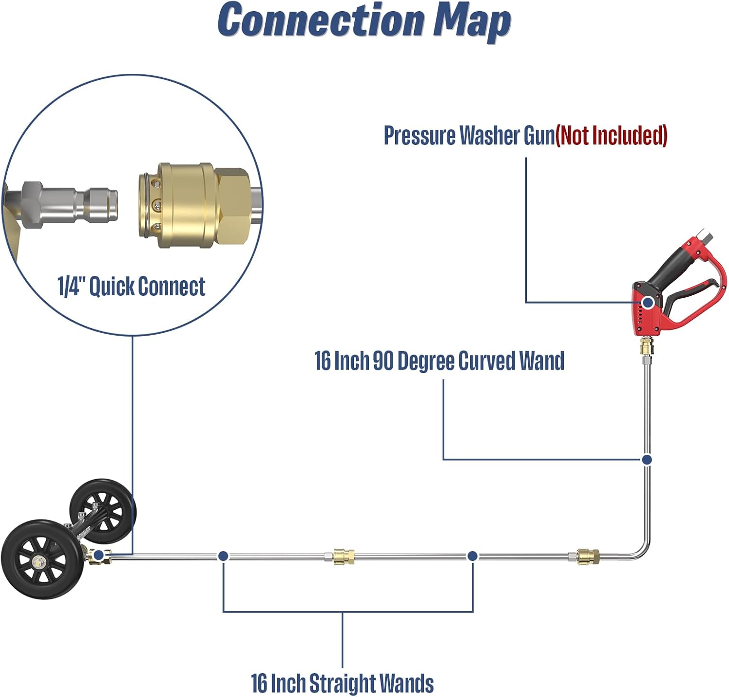 Undercarriage Pressure Washer Attachment, 16" Water Broom and Under Carriage Car Cleaner, Electric Power Wash Accessories with 3 Pieces Extension Wand, 1/4" Connector, 4000 PSI, Black
