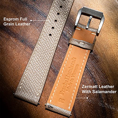 Frachehandcraft Espom Top Grain Leather Quick Release Watch Band - Handmade Premium Leather Watch Strap - Italian Genuine Leather Replacement Band 19Mm 20Mm 22Mm (20Mm, Grey/Taupe) #TOP4