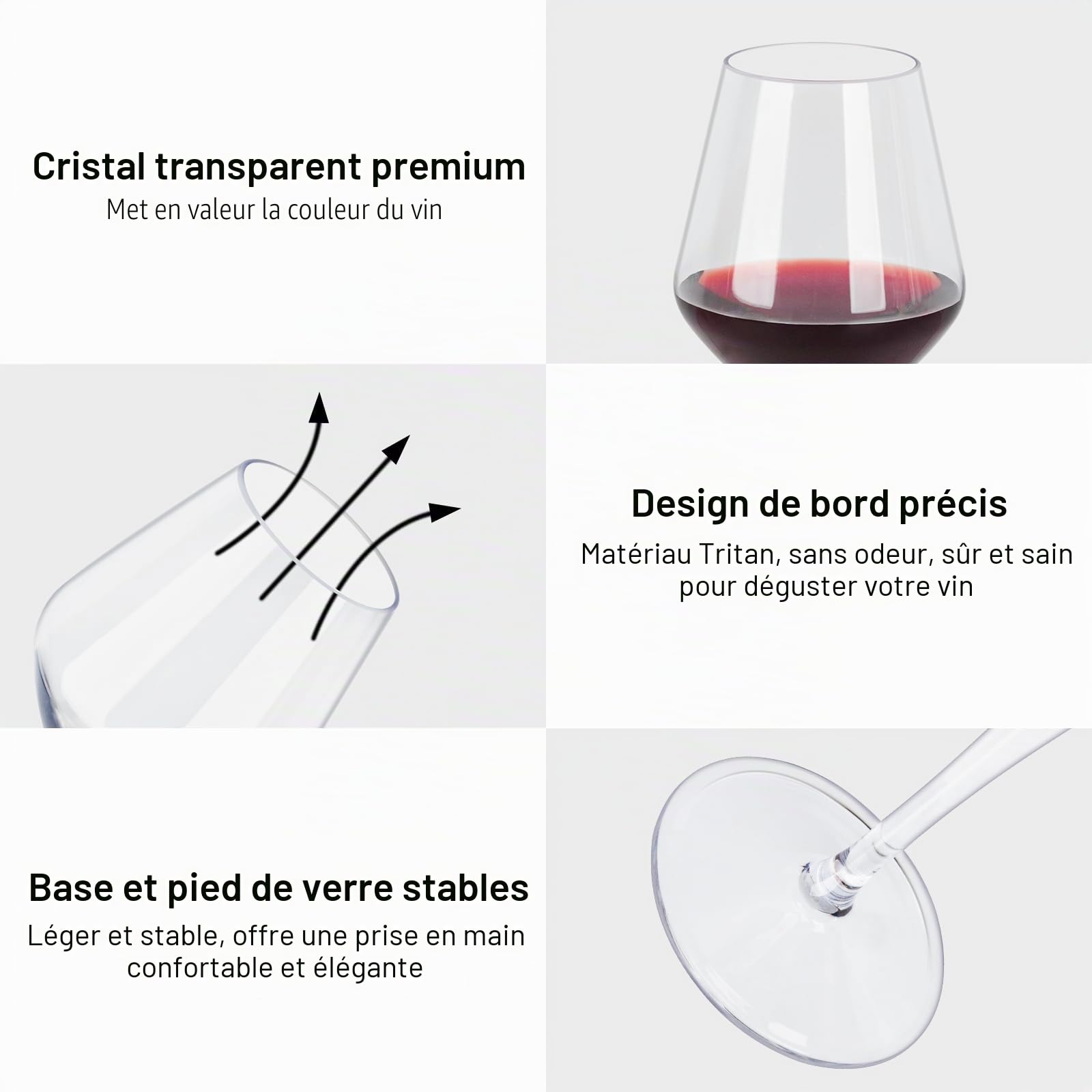 Lot de 4 verres à vin rouge incassables en plastique Tritan flottants, réutilisables, élégants, 403 ml, pour fête de piscine, mariage, anniversaire, camping, voyage, sans BPA, passent au
