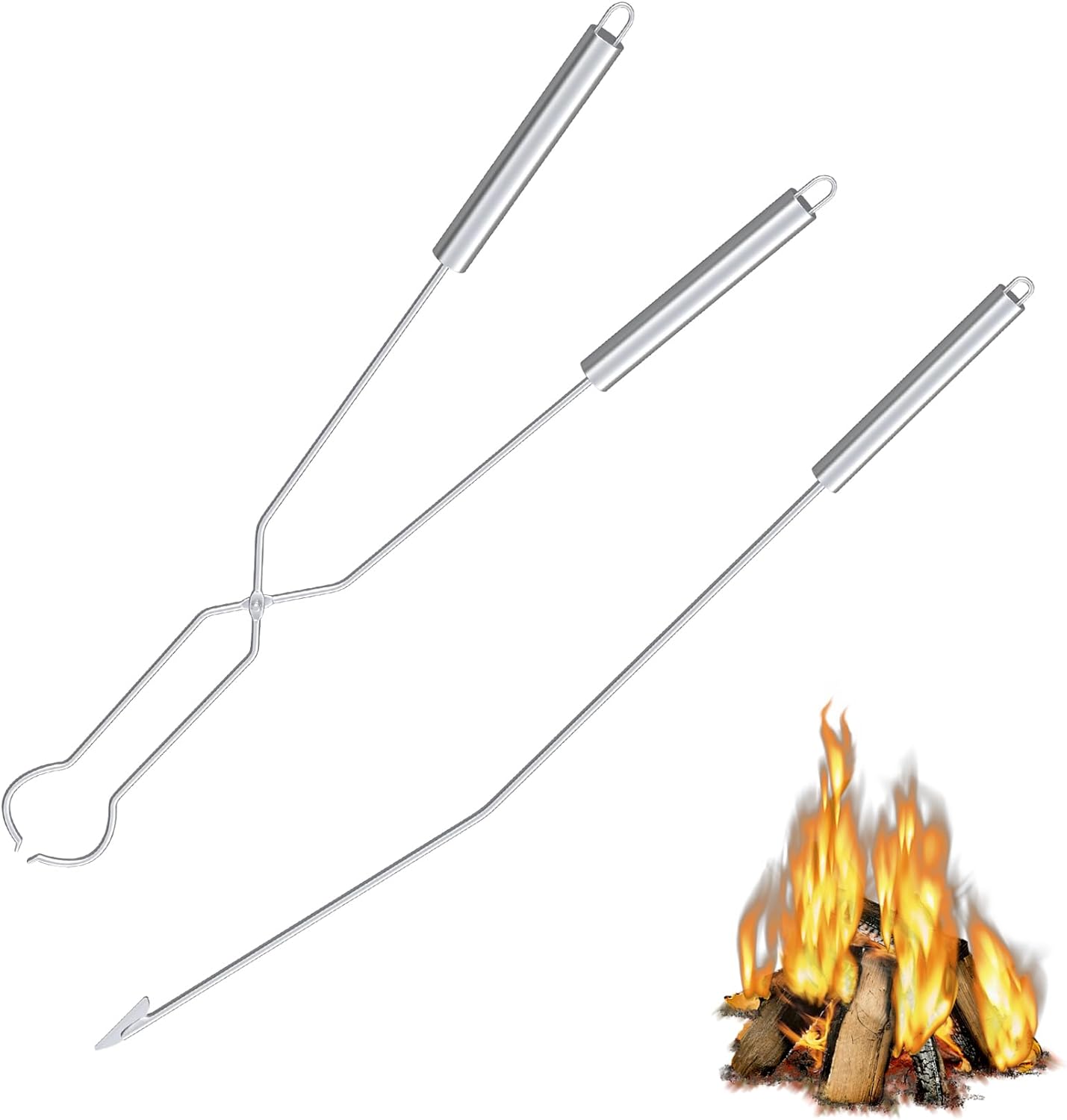 40" Fire Tongs Fire Pit Tongs Set, 304 Stainless Steel Log Grabbers Fire Poker Set, Fire Pit Tools Fireplace Tongs for Campfire, Picnic and Backyard