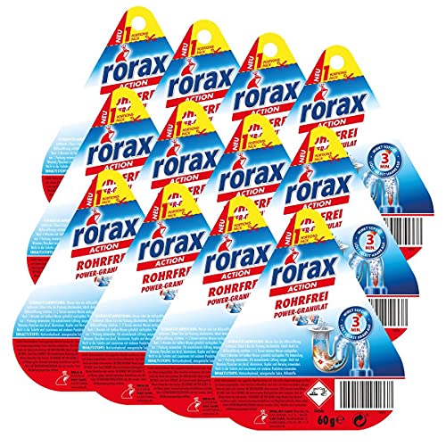 12x rorax Rohrfrei Power-Granulat Portionspack 60g - Wirkt sofort & löst selbst Haare auf