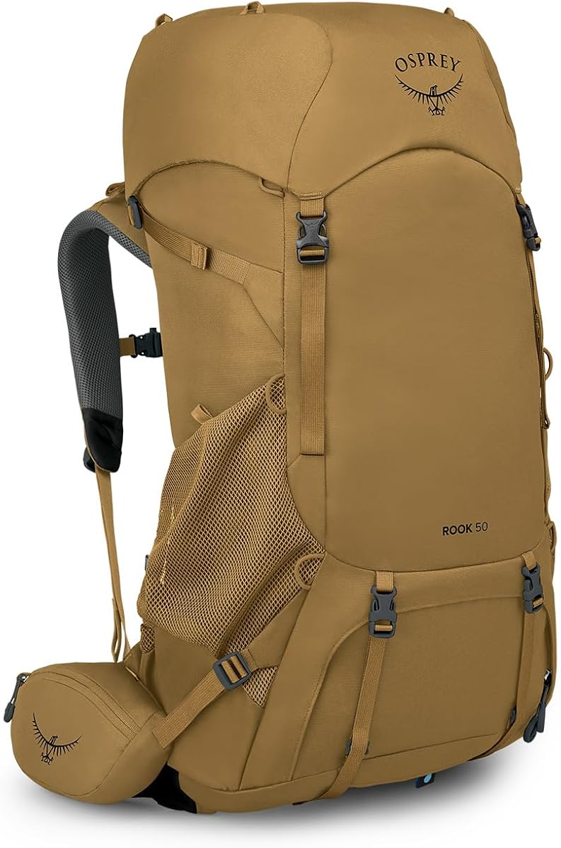 Mochila tipo mochila para hombre Osprey Rook 50L, marrón OS | Mochila para senderismo, equipo para acampar, mochila para pasar la noche, color marrón, tamaño OS