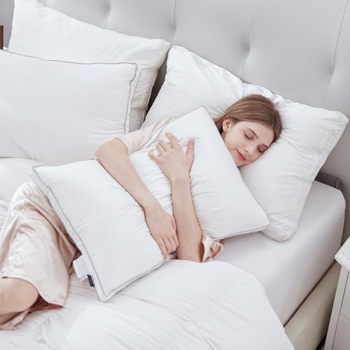 Miniatura 8 de Globon Almohada de plumas de lujo tamaño Queen estándar, almohadas de cama con refuerzo firme para dormir, almohada esponjosa de la colección de