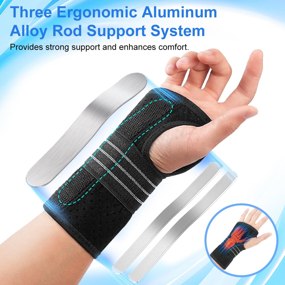 Handgelenkstütze, 2er Verstellbare Handgelenk Bandagen mit 3 Metallschienen, Handgelenkbandage für Karpaltunnel Arthritis Sehnenscheidenentzündung Verstauchungen, Nachtschlaf, Männer Frauen (M)