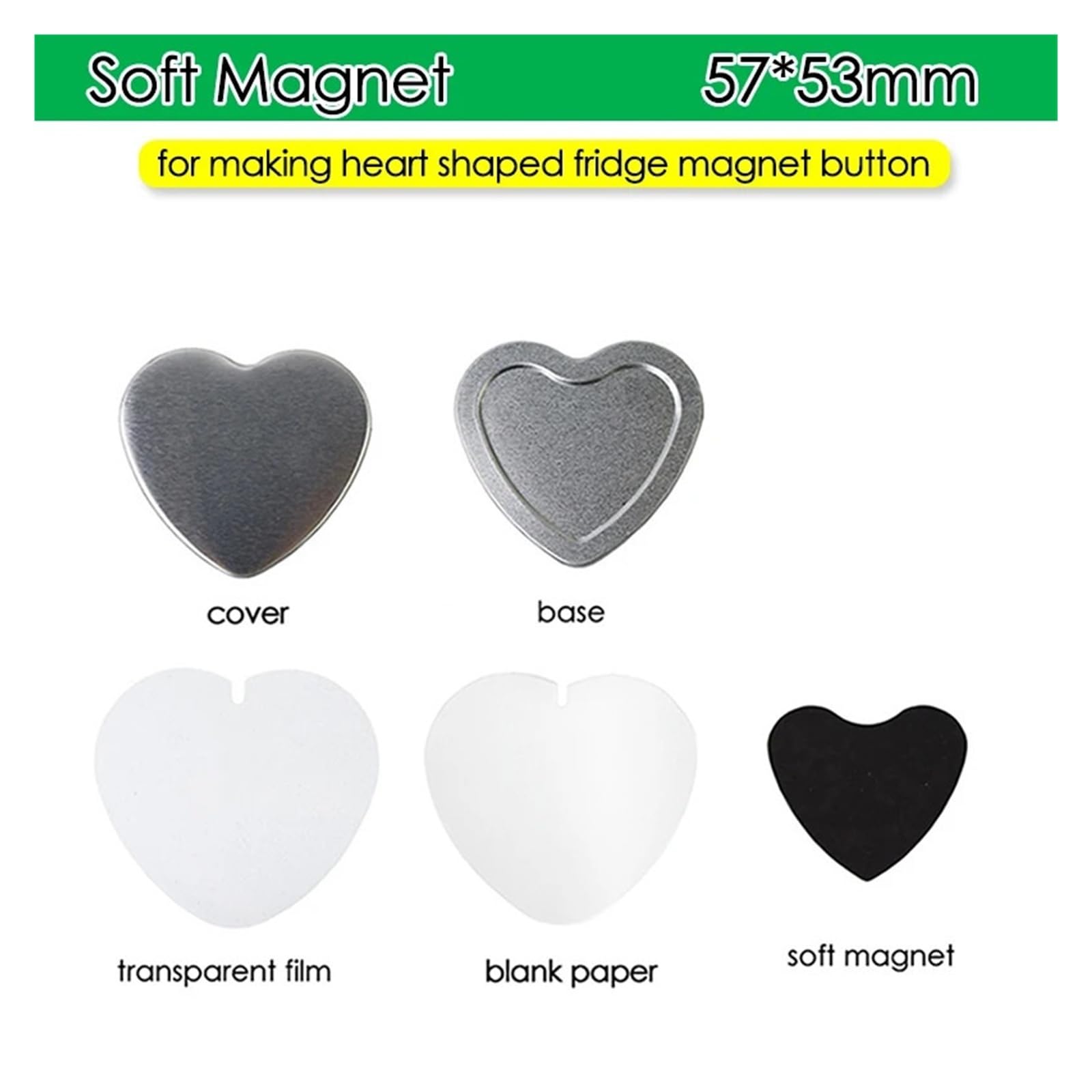100 sztuk 57x53mm miękki magnes lodówka przycisk odznaka materiały do ​​rękodzieła DIY serce metalowe puste części wydajnie