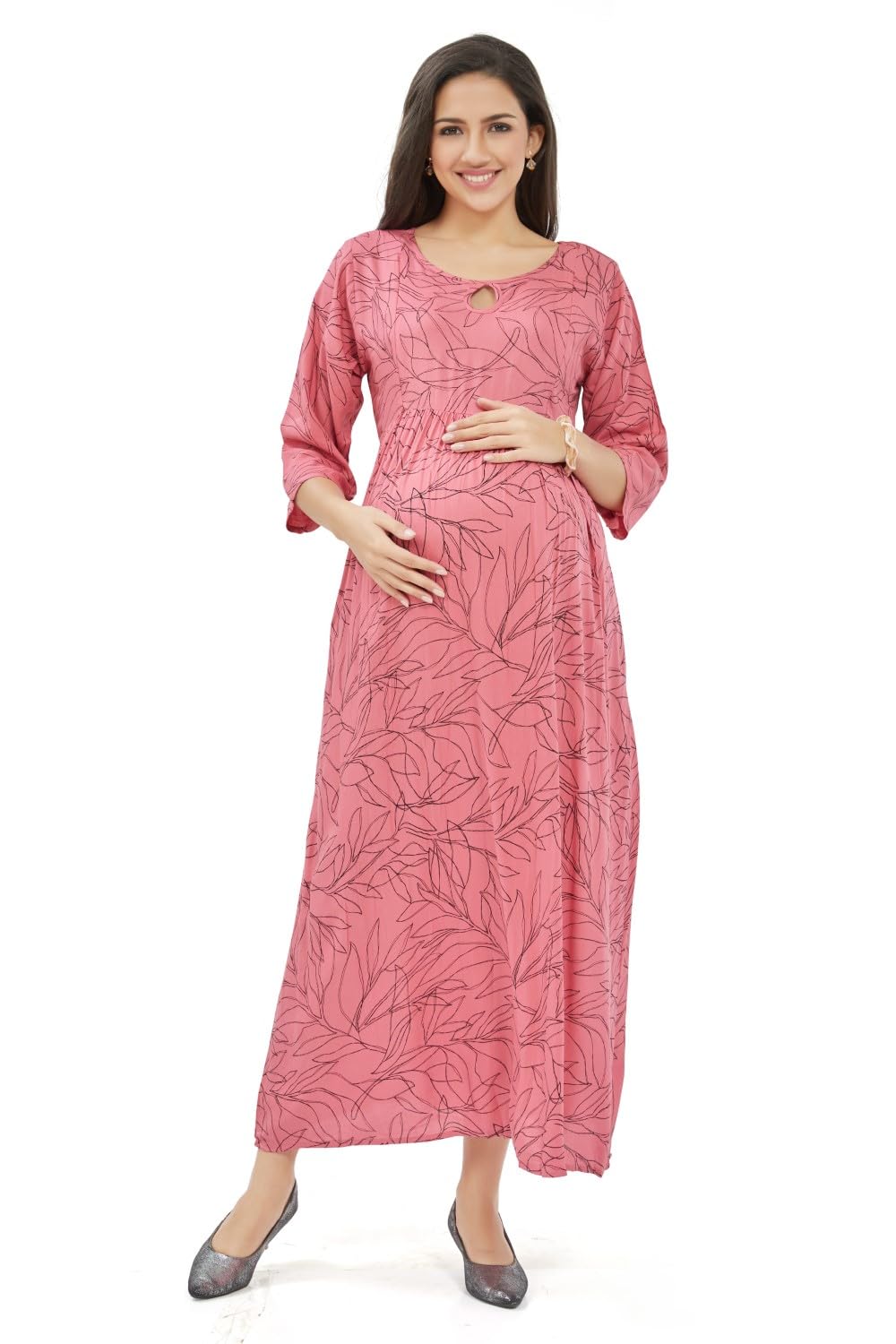 lovely mom's Maternity Dress: Stylish Comfort with Dual Side Zippers | Flared, Soft for Breastfeeding Women Pre & Post Pregnancy-picture-33