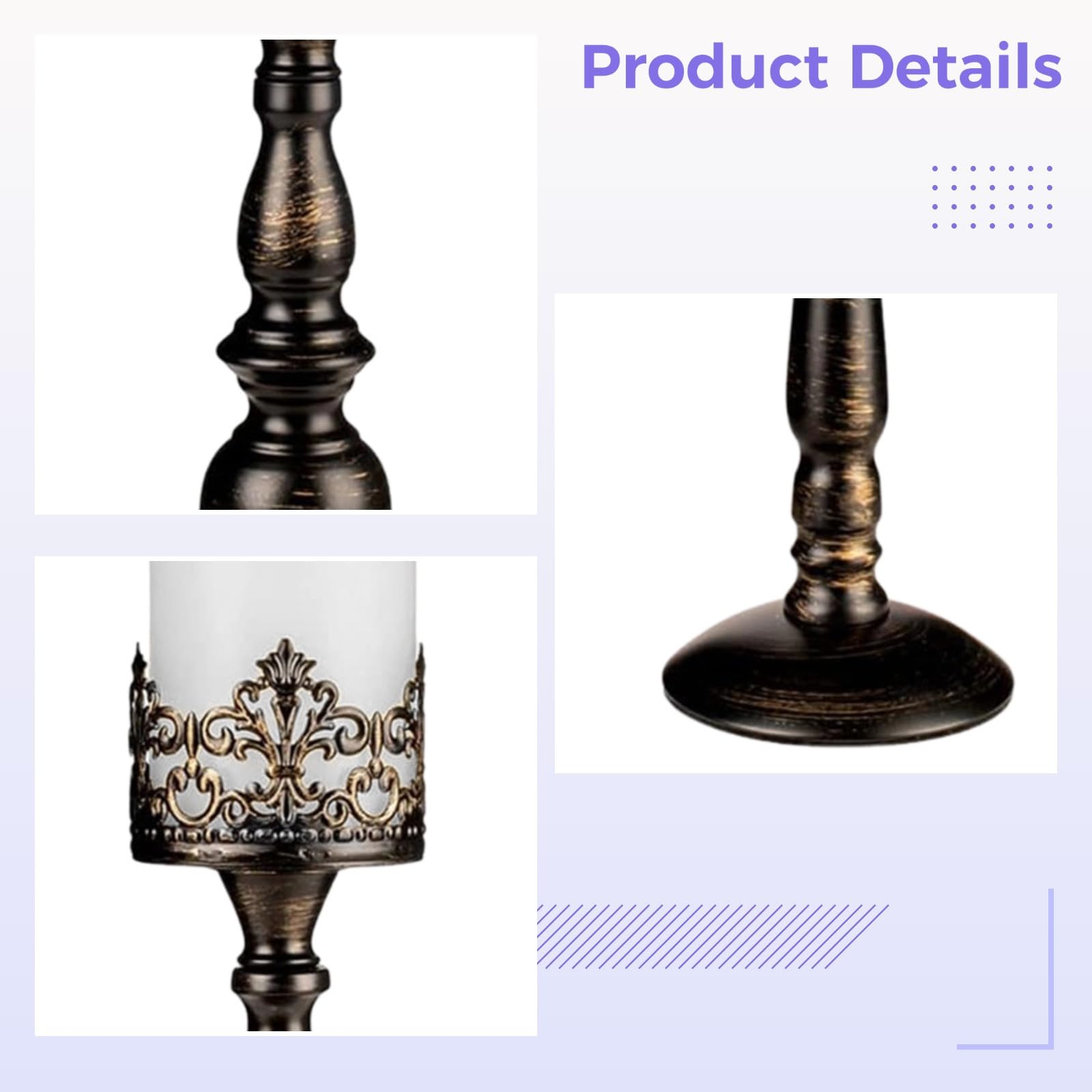 Gothic Kerzenständer-Set, 3-teilig, Vintage-Tischdekoration, Krone, hohlgeschnitztes Design, für 7,6 cm Stumpenkerzen, europäischer Stil