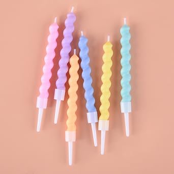 PHD CAKE 24-Count Rainbow Spiral Birthday Candles with Holders, Party Candles, Cake Candles