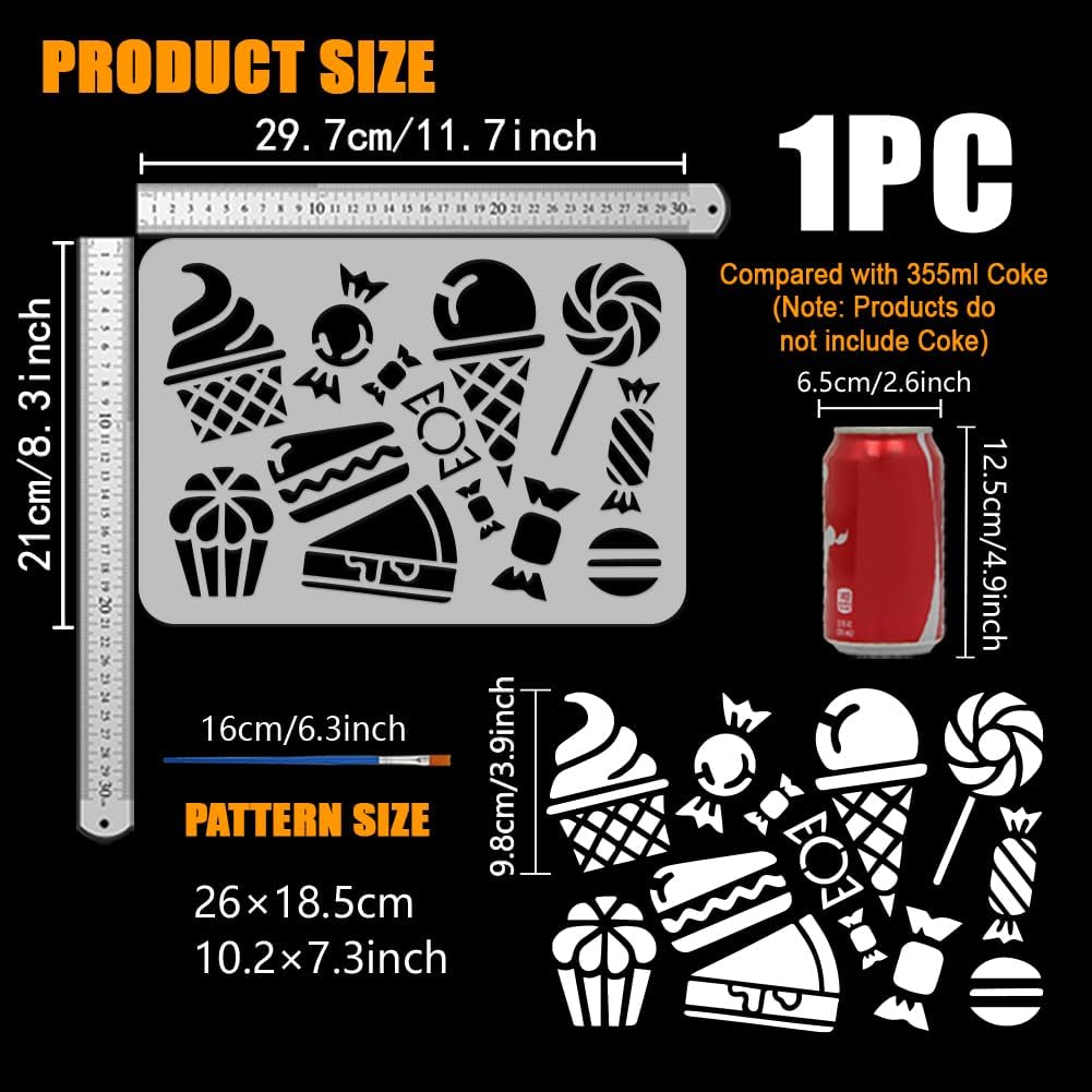 FINGERINSPIRE Desserts Stencils 11.7x8.3Inch Candy Lollipops Stencils