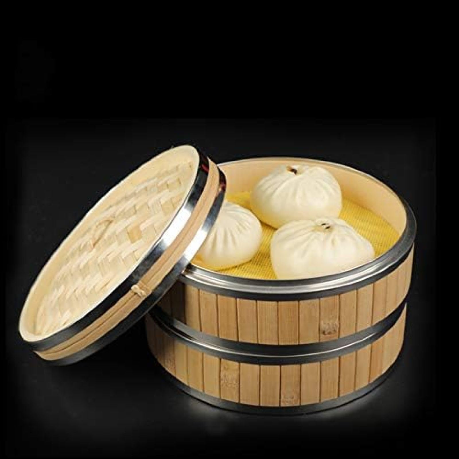 Vaporera De Bambú, Cesta De Vapor Dim Sum, Vaporeras De Comida China De 3 Niveles para Arroz, Albóndigas, Verduras, Carne Y Pescado, Reutilizable, Fácil De Limpiar,24CM