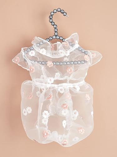 Miniatura 3 de QWINEE Vestido bordado floral para perro y gato, vestido de princesa con volantes para mascotas, falda tutú para cachorro, lindo vestido de yorkie