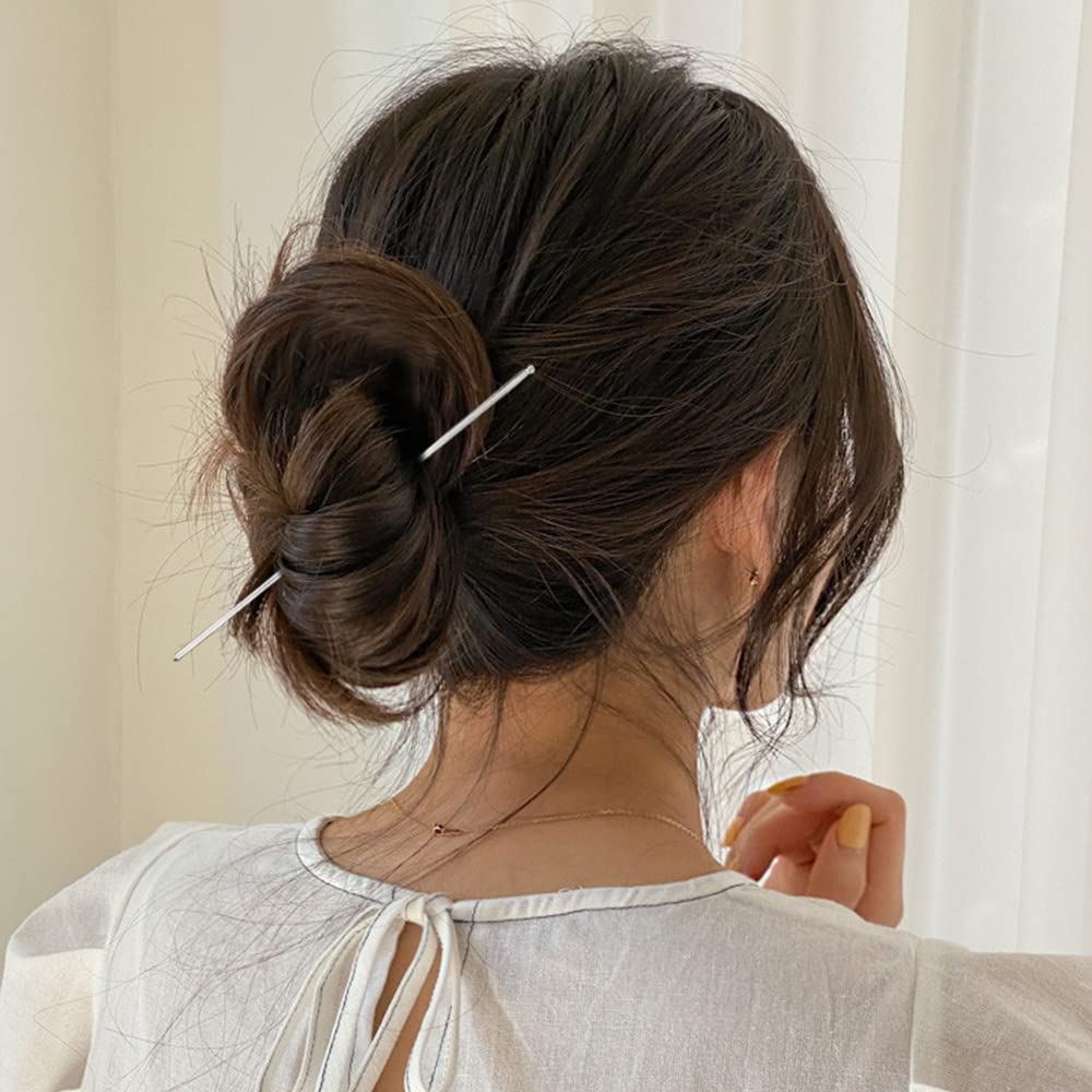 Lawie 40 Pack 6 Inch Gold Silver Long Metal Straight Hair Sticks with Hole Pencil Plain Hair Picks Forks Needle Rod Blank Thin Hairpins Hair Shawl Pins Chopsticks Bun Holder Craft DIY Accessories Bulk