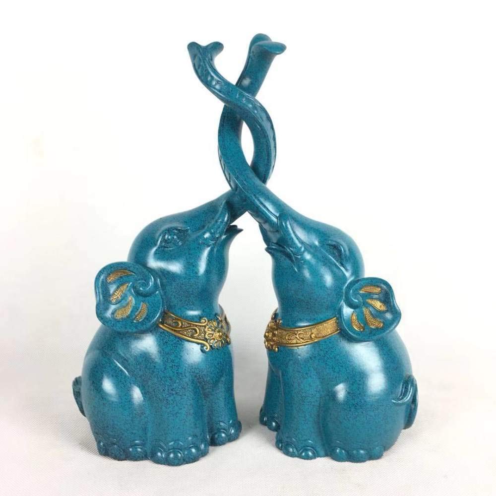 Statue éléphant bleu en résine : artisanat d'art raffiné pour décoration d'intérieur