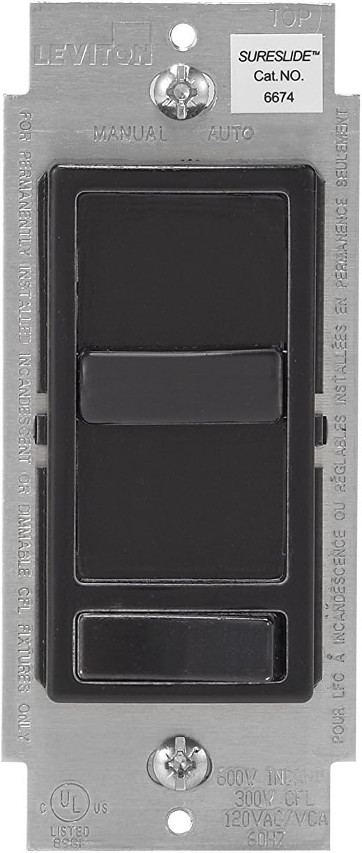 Leviton 6674-P0E 6 Pack Decora SureSlide Slide CFL LED dimmer, Black
