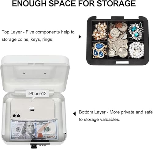 Miniatura 3 de Kasten Caja de efectivo con cerradura de combinación, caja de efectivo de metal con bandeja de dinero, 7.87 x 6.30 x 3.54 pulgadas, rosa pequeño