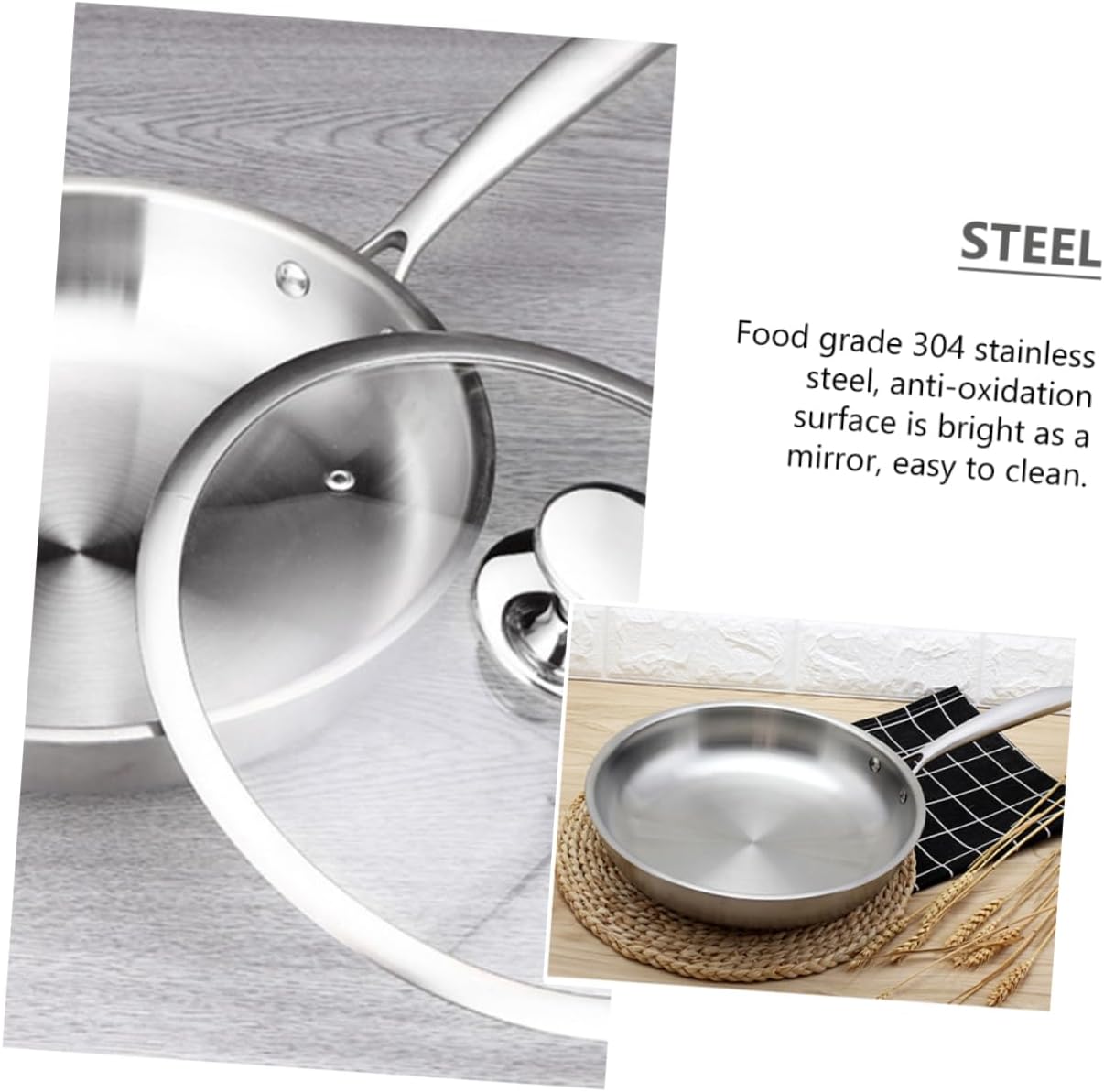 Ciieeo 304 Stainless Steel Frying Pan Non Stick/Easy Clean Even Heat Induction Stove Safe