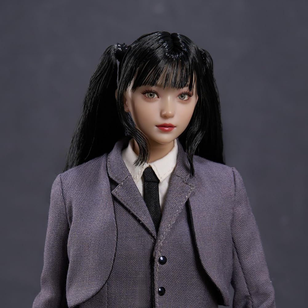 AMITD Tête de femme 1/6 Sculpte Asie Fille Air Fringe Black Double Twist Braid Head for 30,5 cm Phicen, TBLeague Action Figure Body Collection