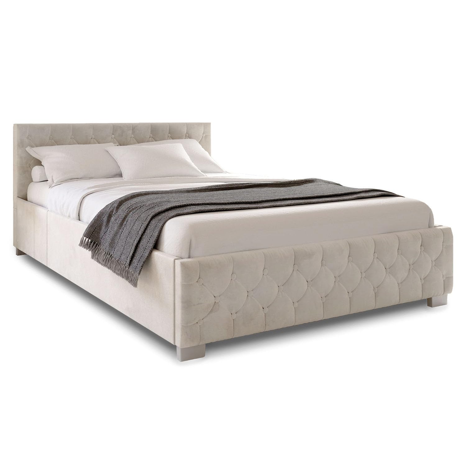 Juskys Polsterbett Nizza 120x200 cm Samt mit Stauraum, LED Beleuchtung & Lattenrost - Chesterfield Steppung & Kopfteil - Bett Bettgestell - Beige