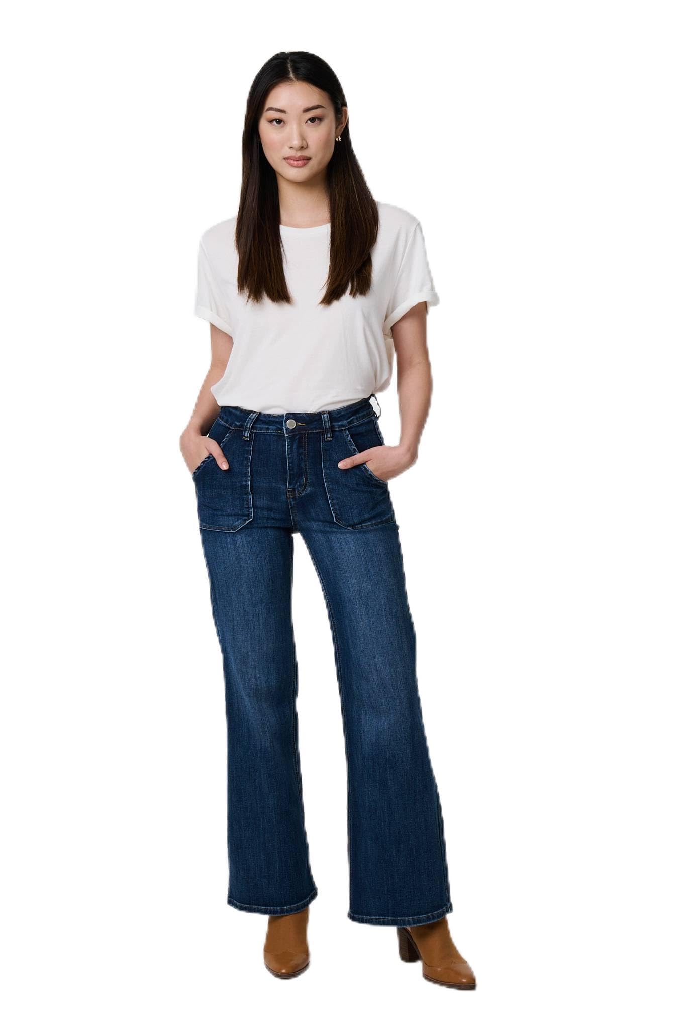 Izabel London Women's Denim Pocket Detail High Waist Jeans in Blue | Size: 18