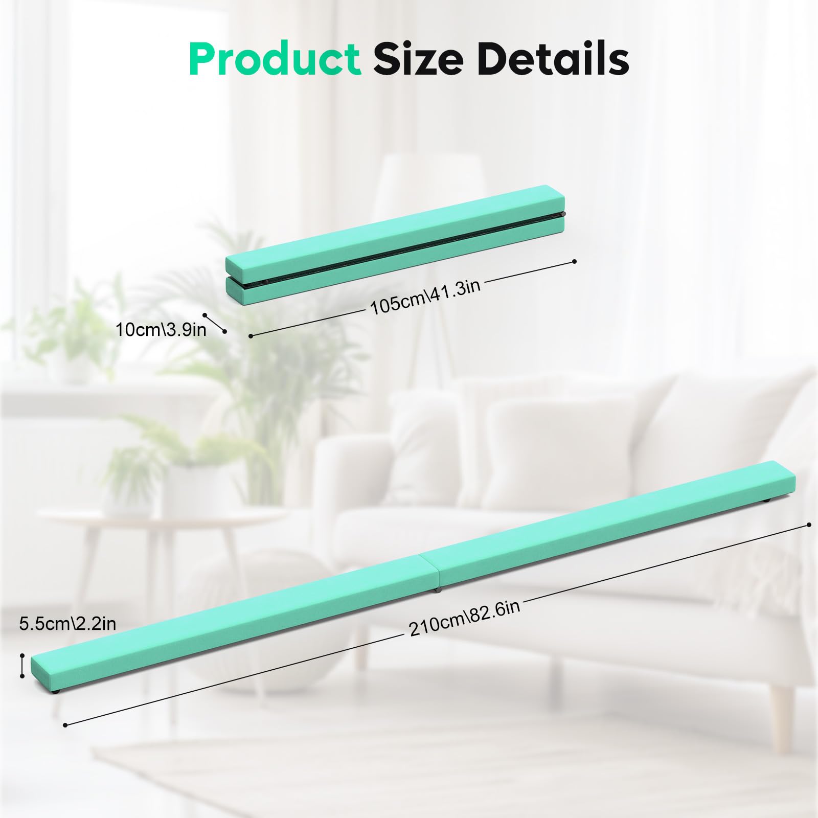 Barra de Gimnasia Plegable, 2,1 m/220 Libras, de Ante sintético, para Entrenamiento de Gimnasia, Entrenamiento de Equilibrio, para Entrenamiento en casa, Gimnasio, Entrenamiento, Deportes