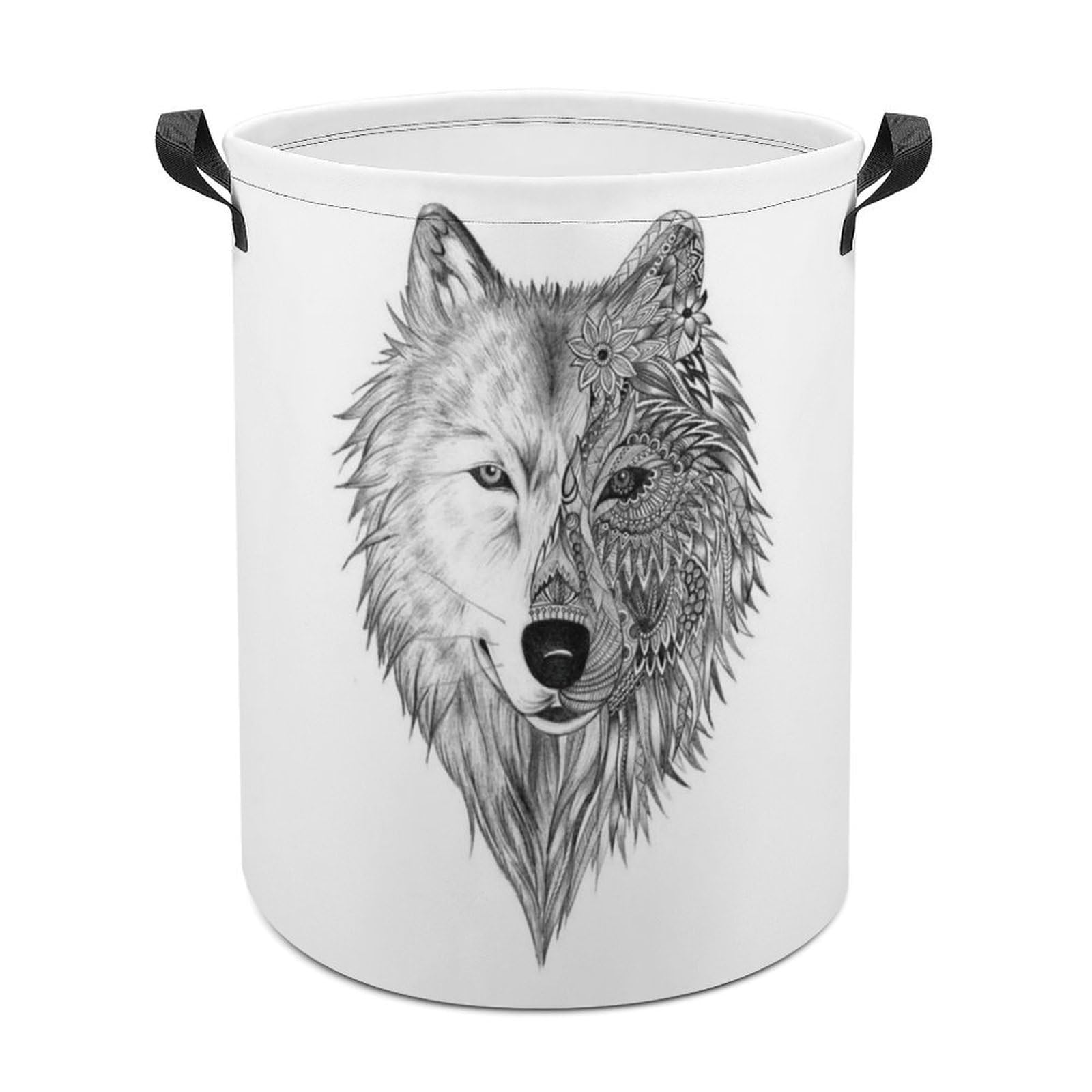 MHYRAC Laundry Hamper, Gray Wolf Laundry Basket, Washing Basket with Handle