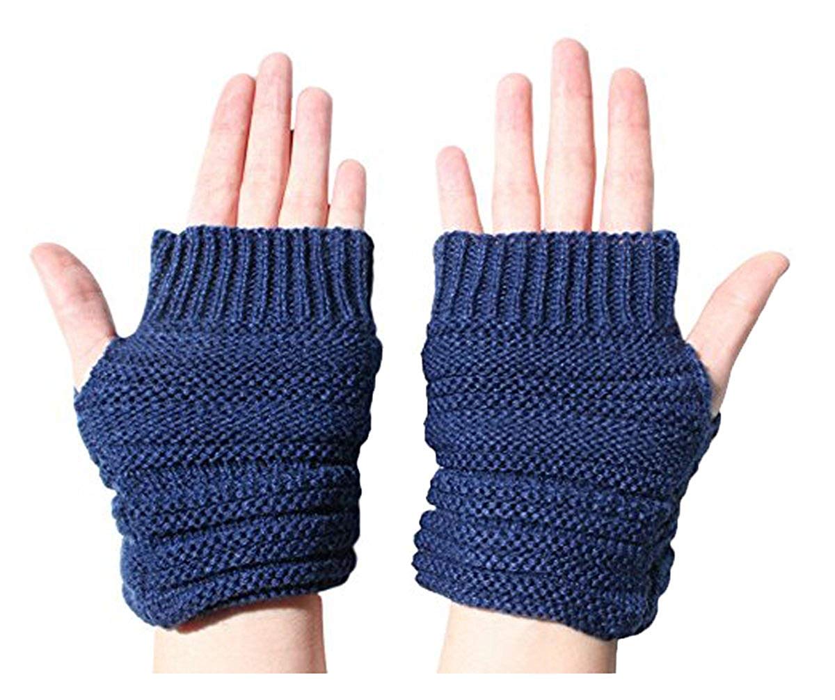 Unisex-Dorosłe Rękawiczki Damskie Męskie Rękawiczki Bez Palców Zimowe Ciepłe Proste Jesienne Efektowne Dzianiny Koronkowe Rękawiczki Na Palce/07 Kblue/One Size