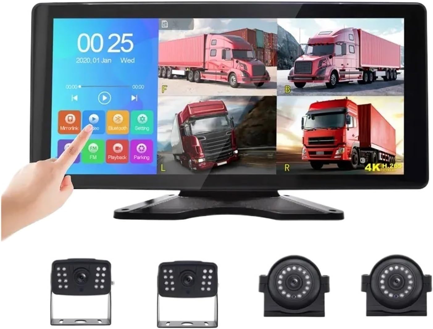 OEM 10.36 Inch Touch Screen Quad Split Vehicle Safety Car Rear View Camera Kit HD Waterproof Night Vision Monitor for Truck Bus