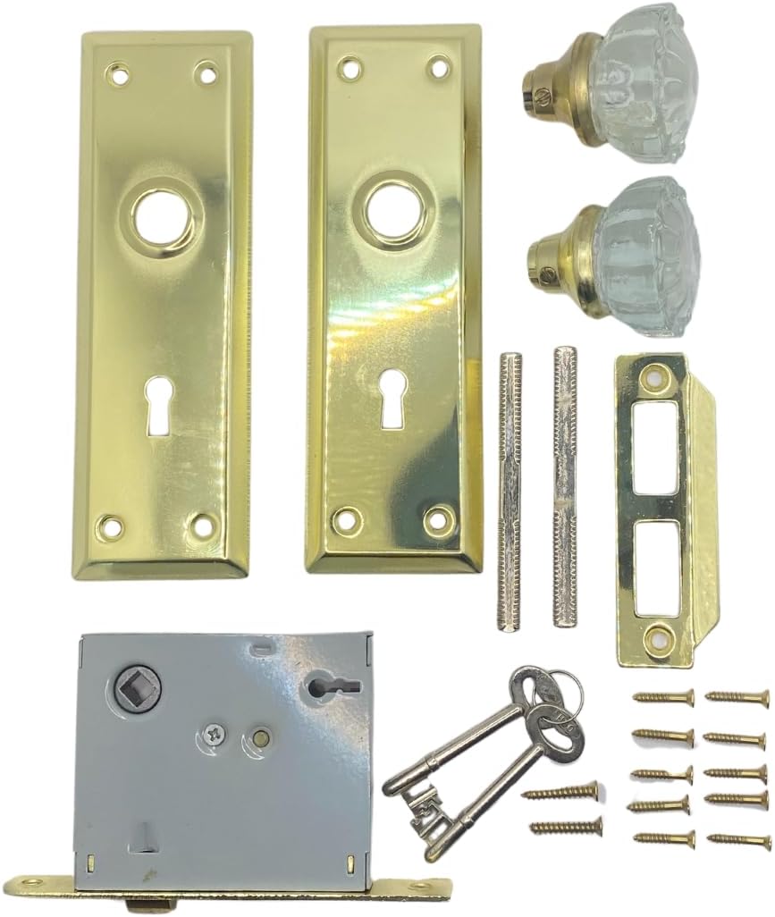 NU-SET Lock | Mortise Lock with Glass Knob | Door Knob Set | Home Improvement & Door Hardware, 2 Pack