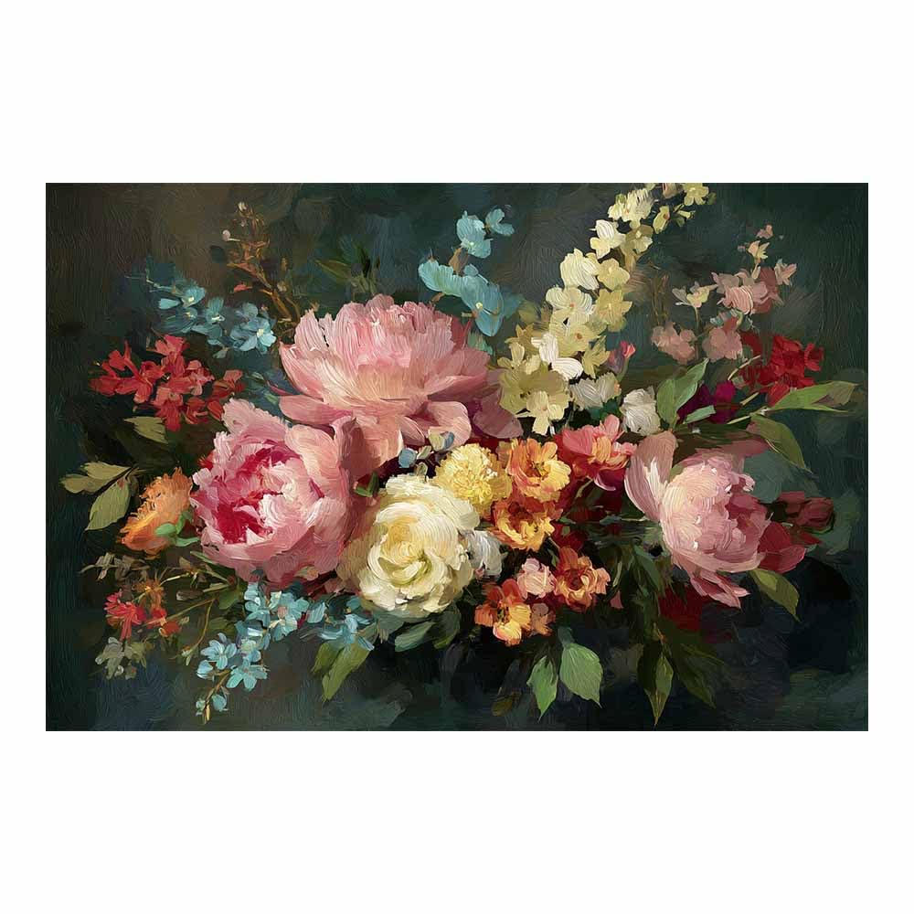 Xeniou Multicolor Flowers Canvas Darkest Floral Peony Bouquet Canvas Wall Art, For Bedroom Office Home Decorations(Multicolor)-80X120cm Unframed