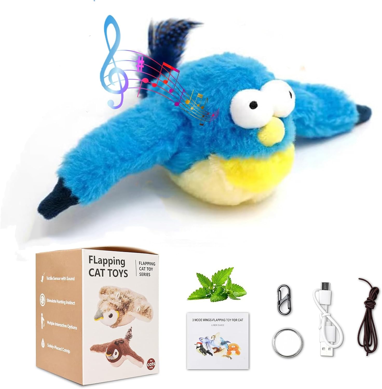 Upgraded Flappy Chase Interactive Chirping Bird Cat Toy with Flapping Wings,No Flying, Interactive Simulation Electric Cat Toy for Cats Dogs-Cat Toys Touch Activated, Rechargeable