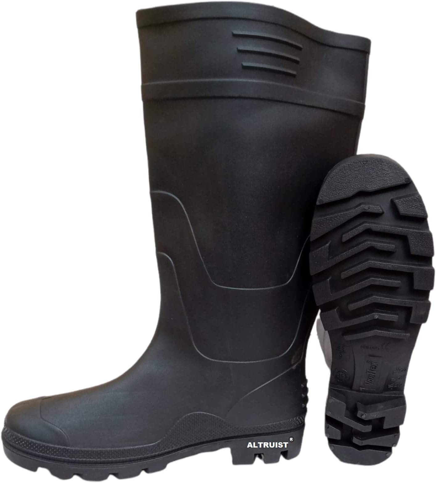 ALTRUIST Safety Gum Boots for Men | Double Density Safety Shoes | Anti Slip, Waterproof | Breathable Printed Leather Shoes | Puncture and Tear Resistant | For Industrial & Construction Use (Black)