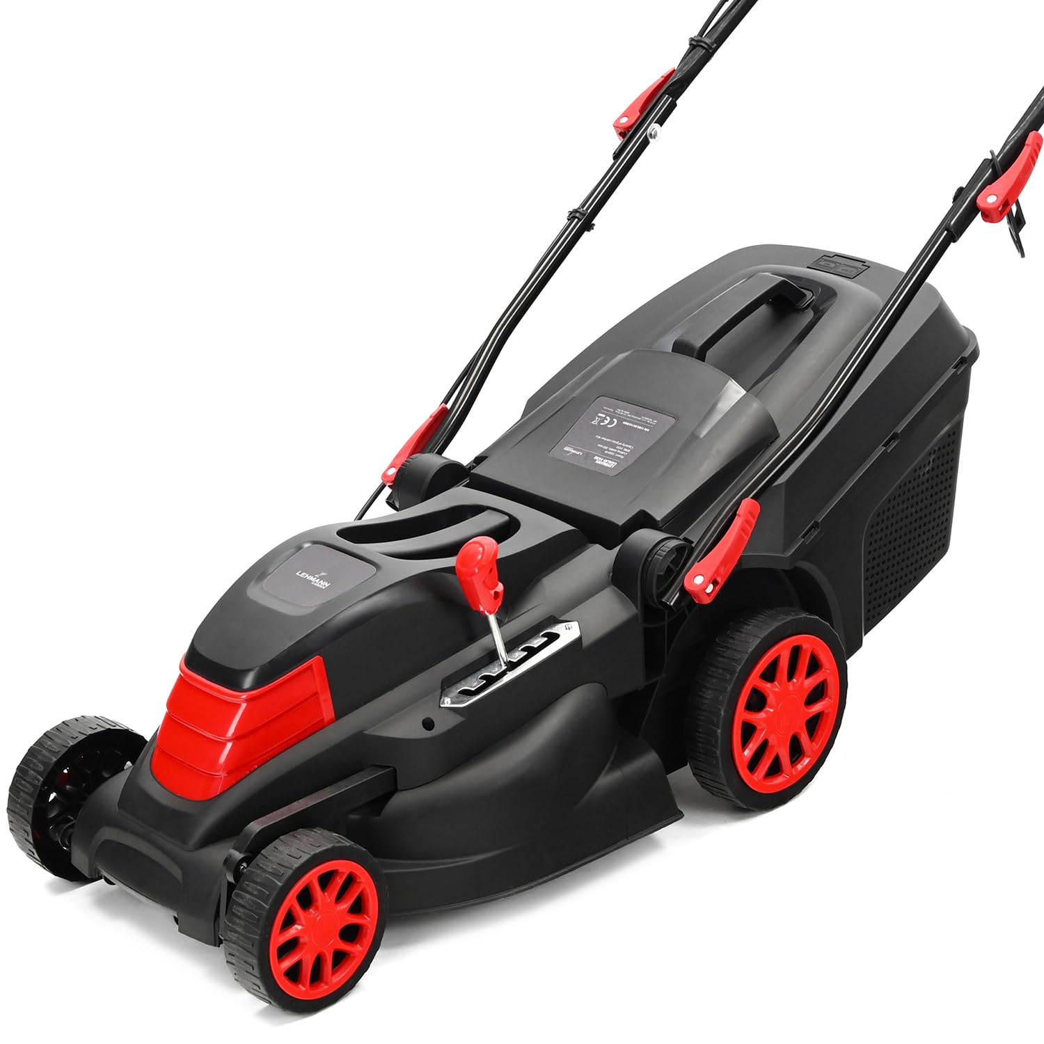 Lehmann Tondeuse à Gazon Électrique pour pelouses Jusqu’à 1000 m², 1600 W, Largeur de Coupe 38 cm, Bac de Ramassage 40 L, Réglage Hauteur de Coupe 5 Positions 25 à 75 mm, 3450 TR/Min